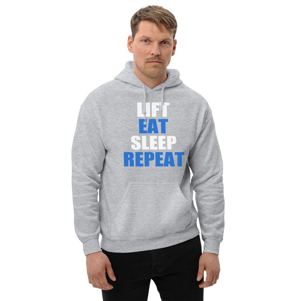 Ripped Shape Lift Eat Sleep Repeat Iron Dept. Hoodie Front