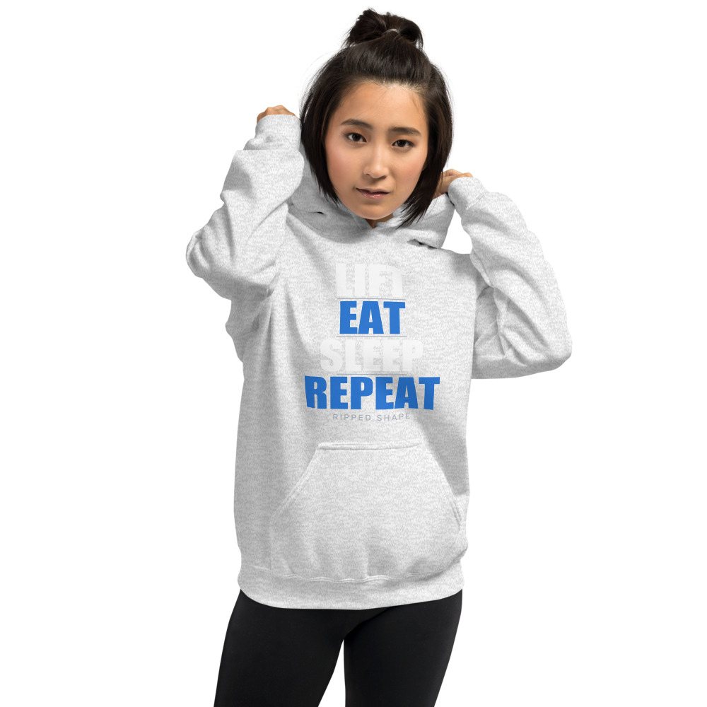 Ripped Shape Lift Eat Sleep Repeat Iron Dept. Hoodie Front