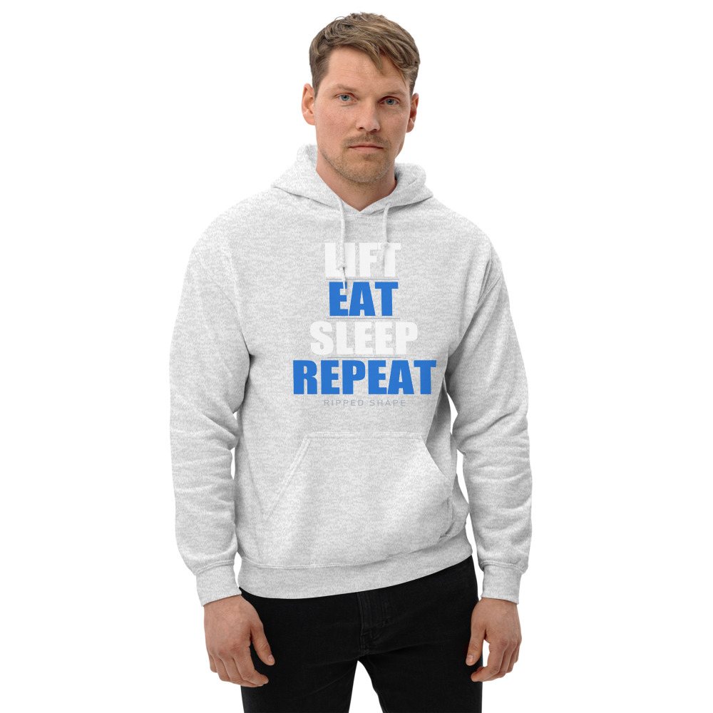 Ripped Shape Lift Eat Sleep Repeat Iron Dept. Hoodie Front