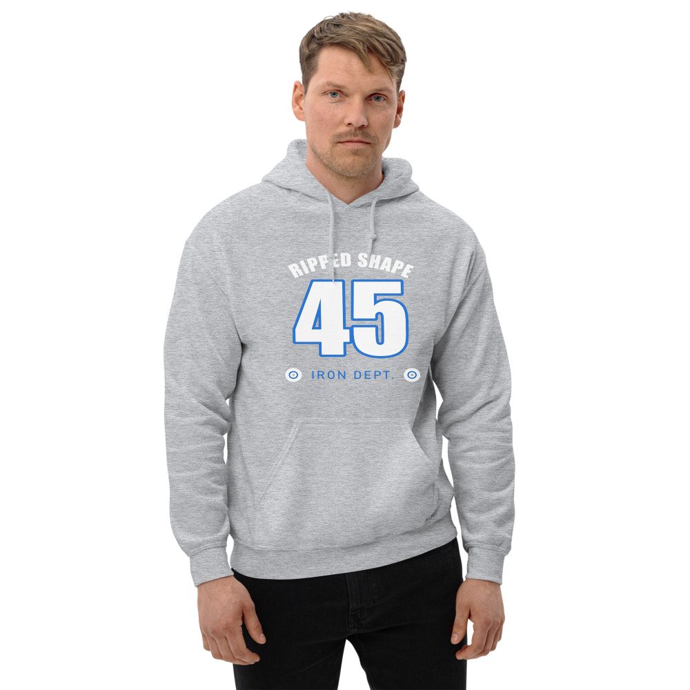 Ripped Shape Varsity 45 (back print) Iron Dept. Hoodie Front