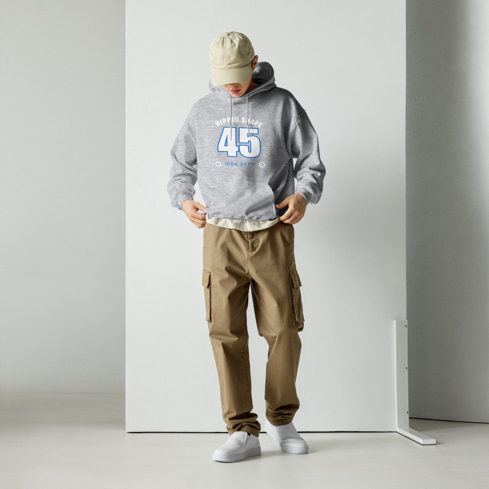 Ripped Shape Varsity 45 (back print) Iron Dept. Hoodie Front