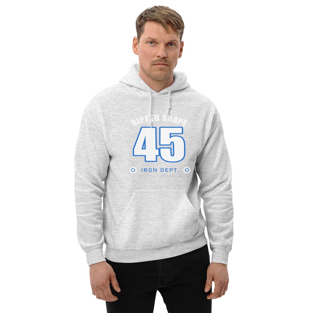 Ripped Shape Varsity 45 (back print) Iron Dept. Hoodie Front