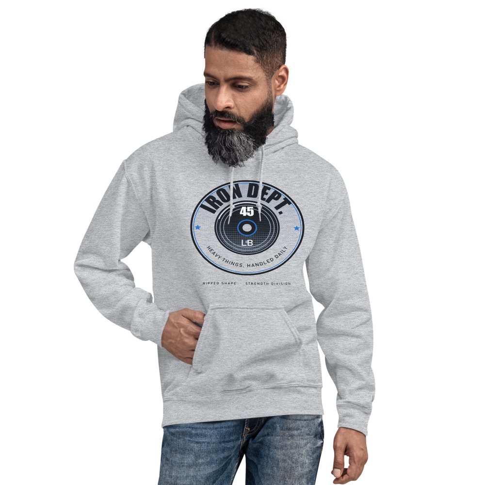 Ripped Shape Iron Dept. Plate Badge Strength Division Hoodie Front