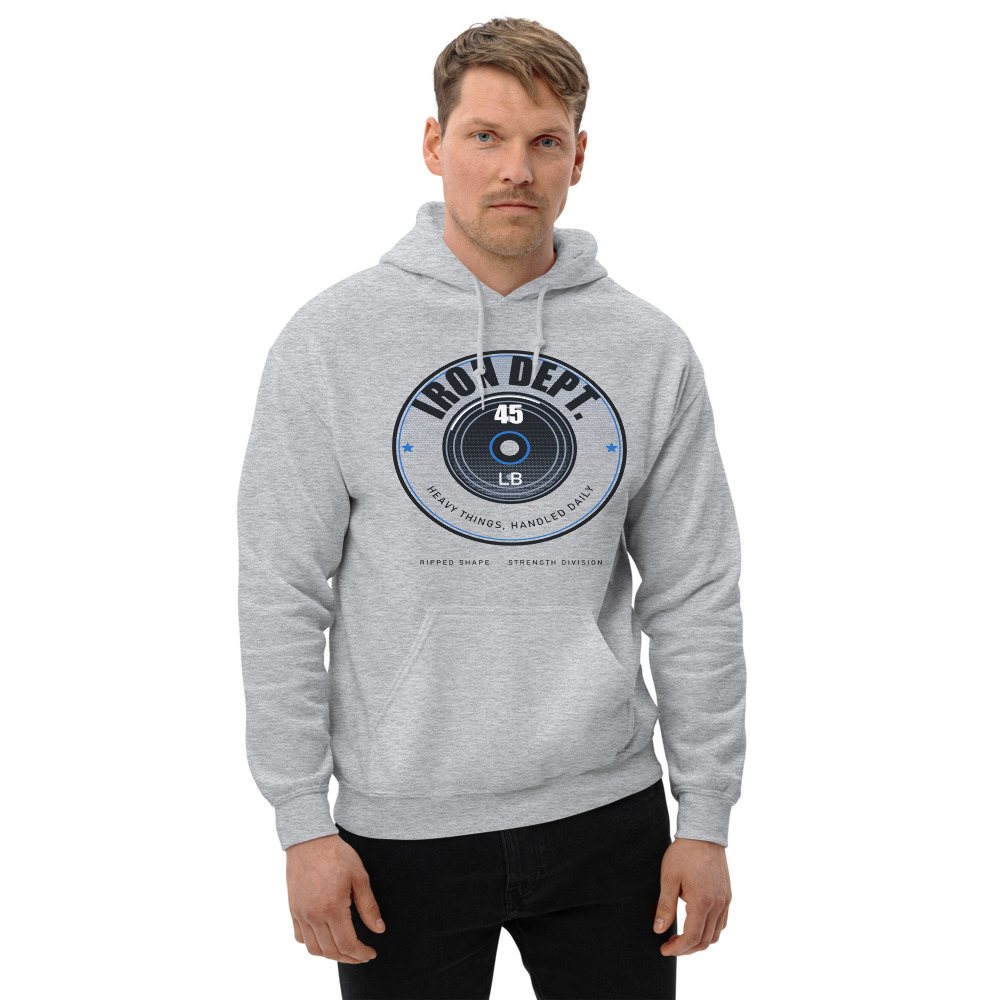 Ripped Shape Iron Dept. Plate Badge Strength Division Hoodie Front