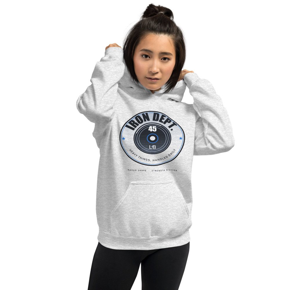 Ripped Shape Iron Dept. Plate Badge Strength Division Hoodie Front