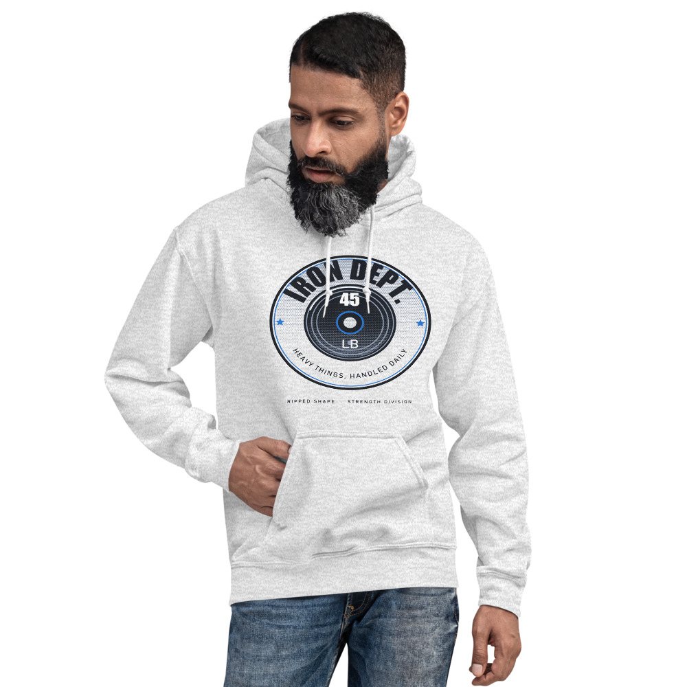 Ripped Shape Iron Dept. Plate Badge Strength Division Hoodie Front
