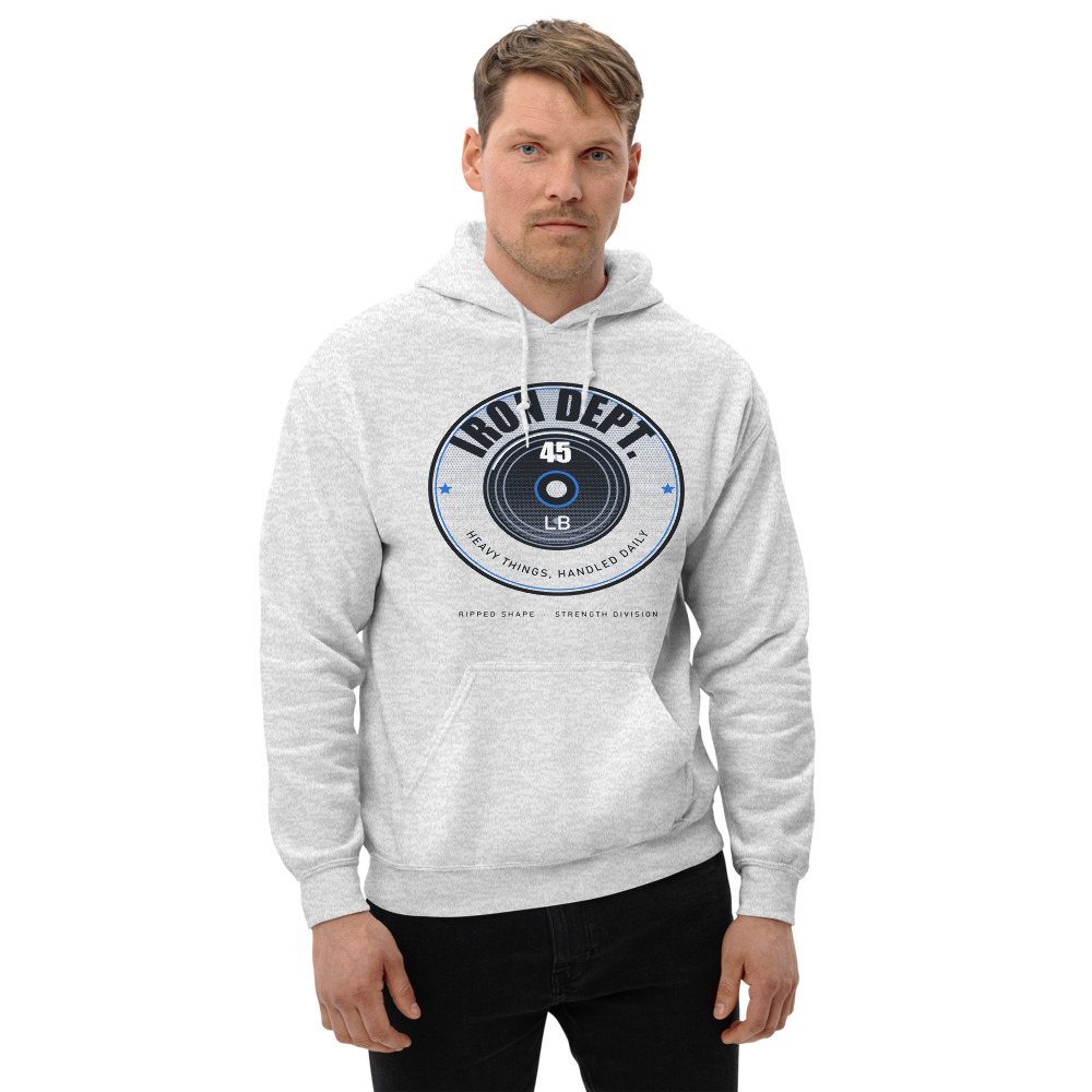 Ripped Shape Iron Dept. Plate Badge Strength Division Hoodie Front