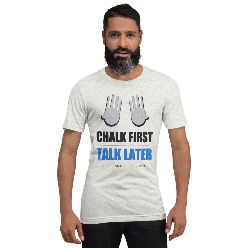 Ripped Shape Chalk First Talk Later Strength Division Tee Front