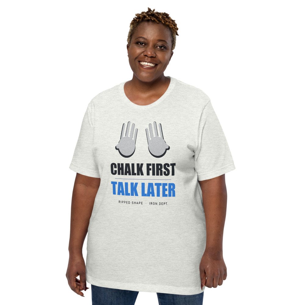 Ripped Shape Chalk First Talk Later Strength Division Tee Front