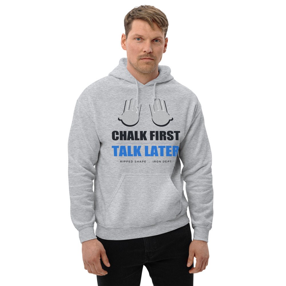 Ripped Shape Chalk First Talk Later Strength Division Hoodie Front