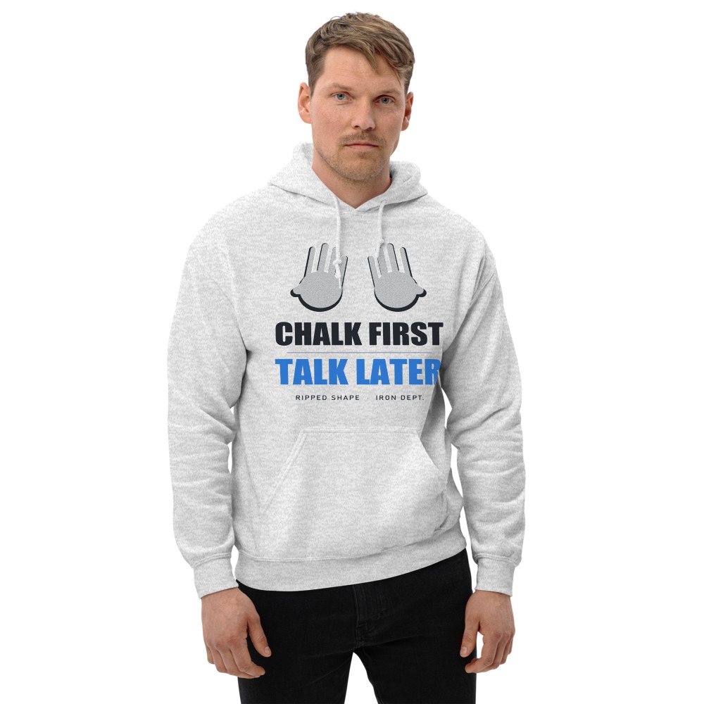 Ripped Shape Chalk First Talk Later Strength Division Hoodie Front
