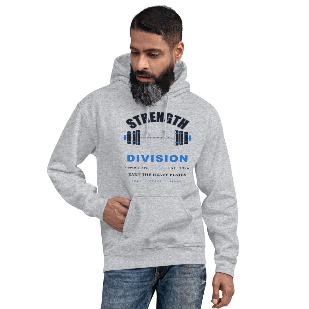 Ripped Shape Strength Division Varsity Strength Division Hoodie Front