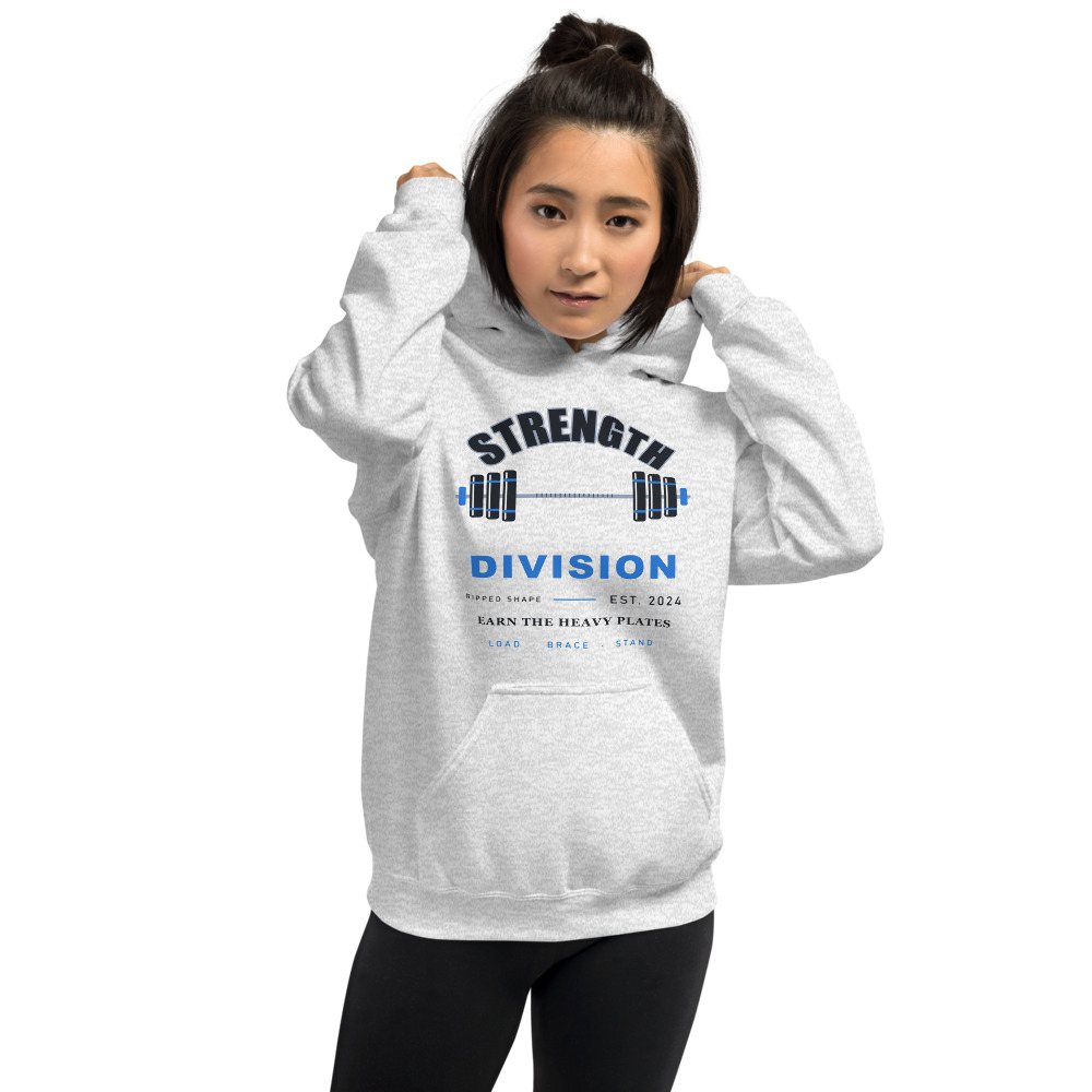Ripped Shape Strength Division Varsity Strength Division Hoodie Front