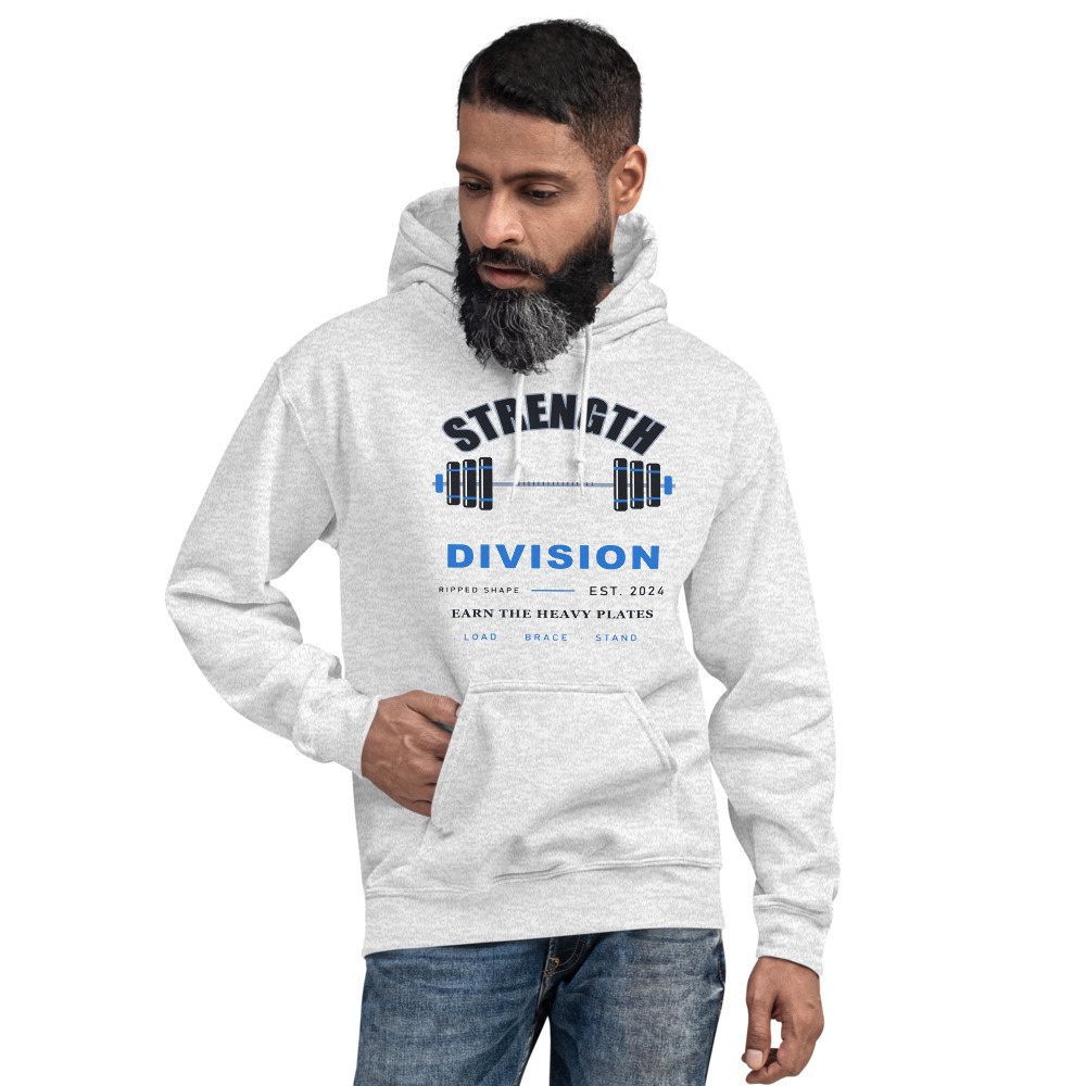 Ripped Shape Strength Division Varsity Strength Division Hoodie Front