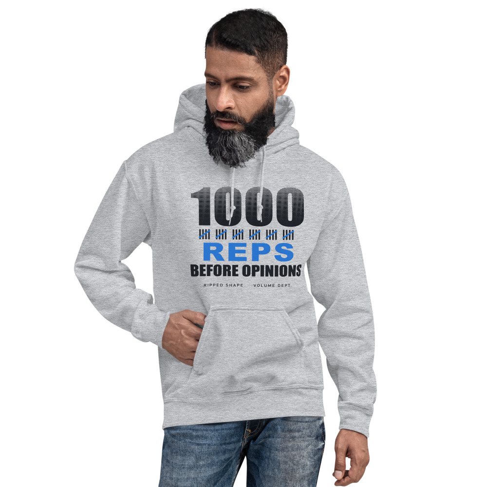 Ripped Shape 1000 Reps Before Opinions Strength Division Hoodie Front