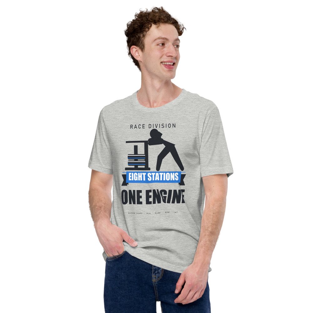 Ripped Shape Eight Stations One Engine Strength Division Tee Front