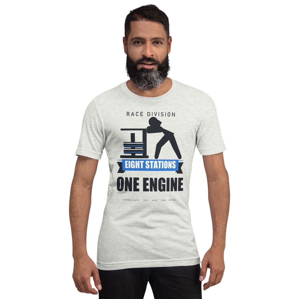 Ripped Shape Eight Stations One Engine Strength Division Tee Front