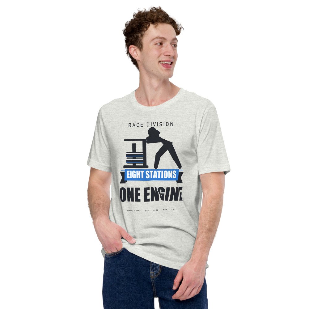 Ripped Shape Eight Stations One Engine Strength Division Tee Front