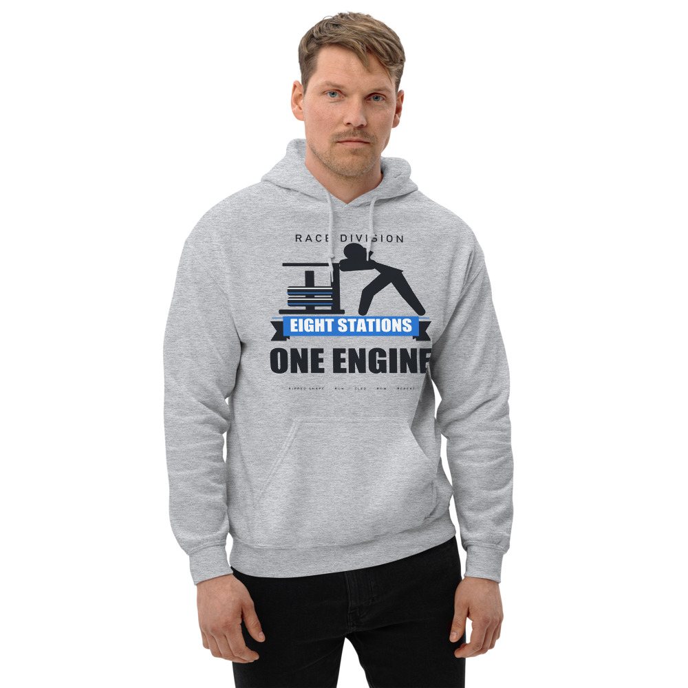 Ripped Shape Eight Stations One Engine Strength Division Hoodie Front
