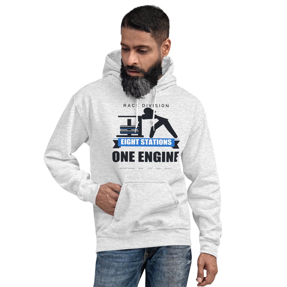 Ripped Shape Eight Stations One Engine Strength Division Hoodie Front