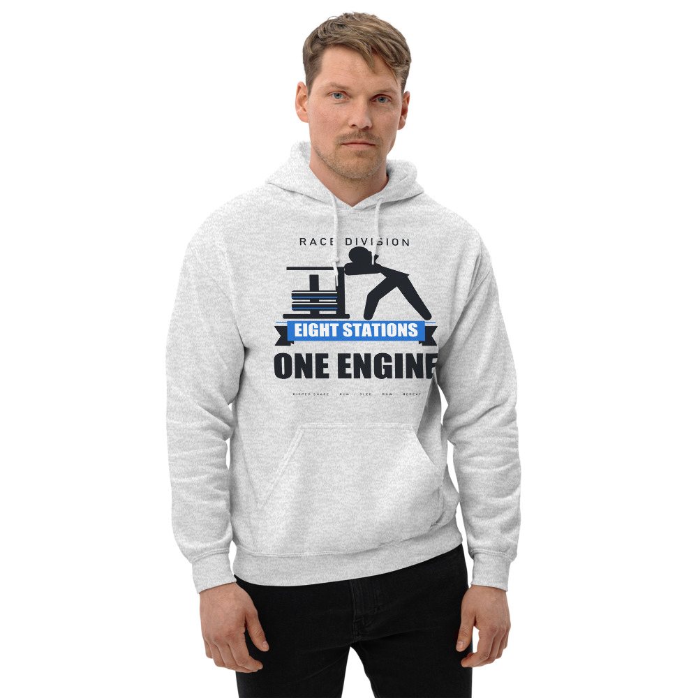 Ripped Shape Eight Stations One Engine Strength Division Hoodie Front