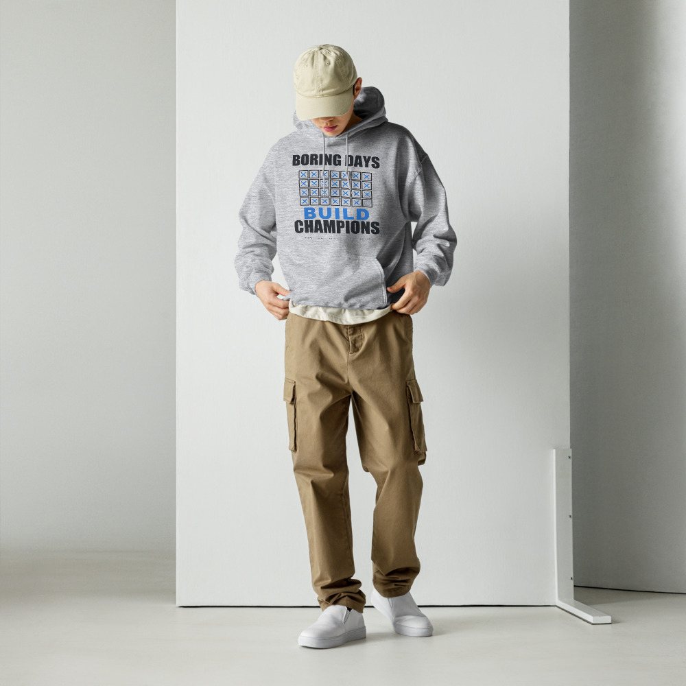Ripped Shape Boring Days Build Champions Strength Division Hoodie Front
