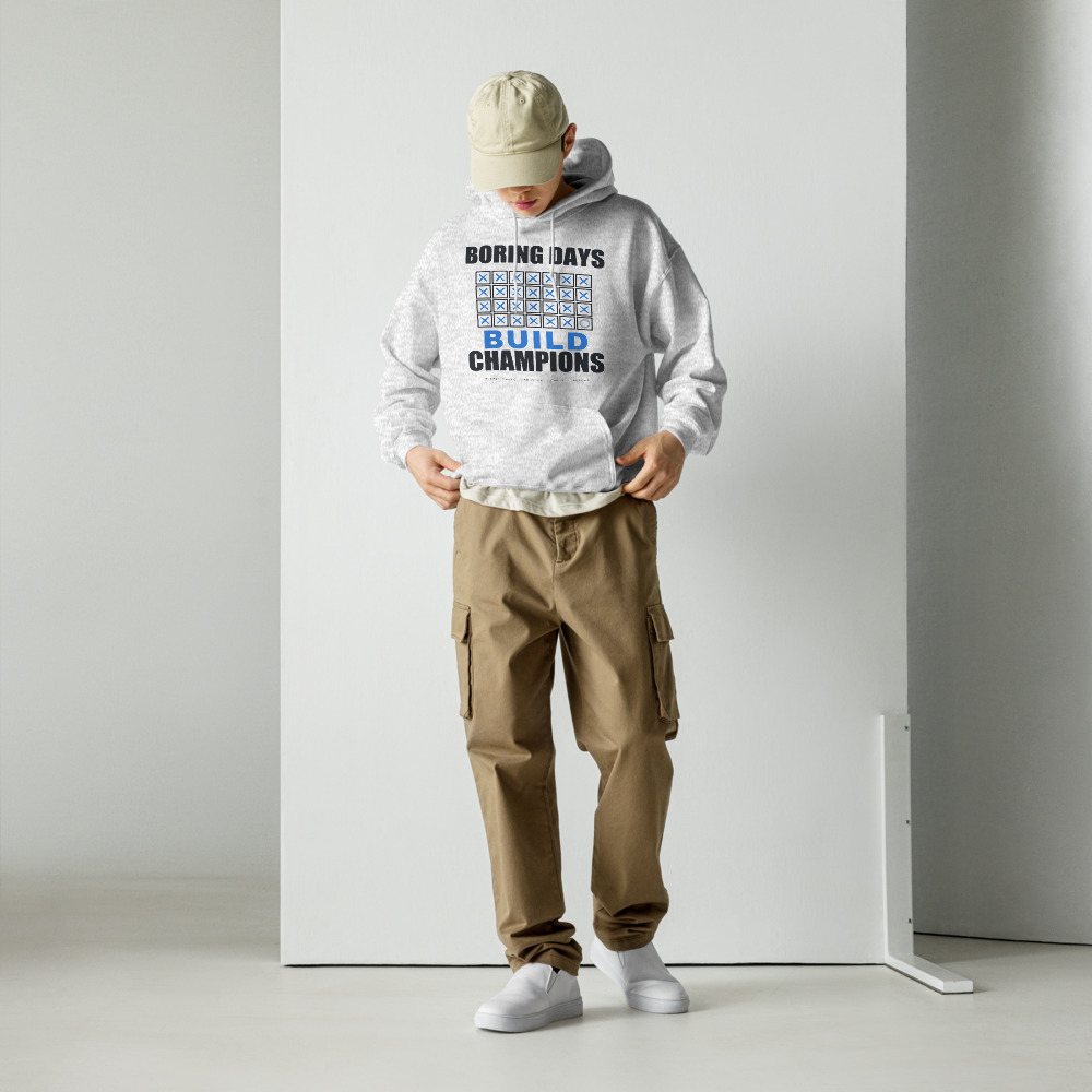 Ripped Shape Boring Days Build Champions Strength Division Hoodie Front