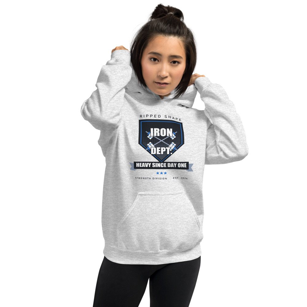 Ripped Shape Iron Dept. Crest Strength Division Hoodie Front