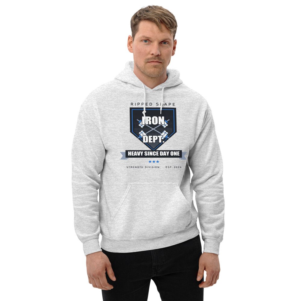 Ripped Shape Iron Dept. Crest Strength Division Hoodie Front