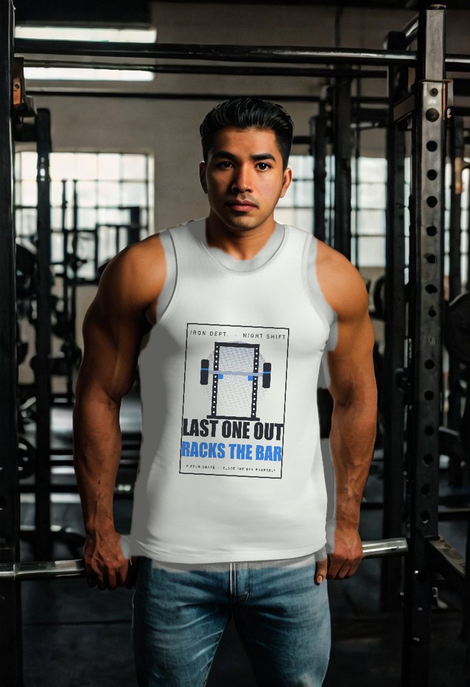 Ripped Shape Last One Out Racks The Bar Strength Division Tee