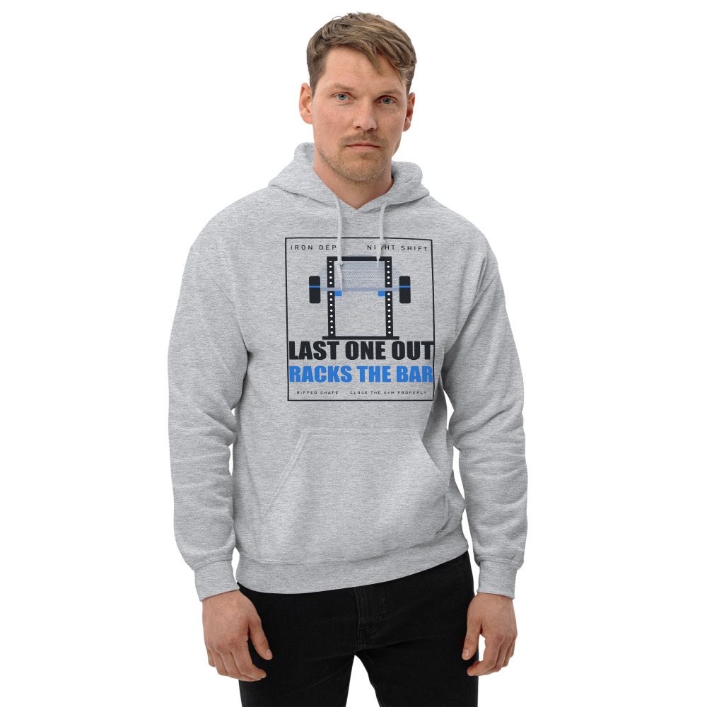 Ripped Shape Last One Out Racks The Bar Strength Division Hoodie Front