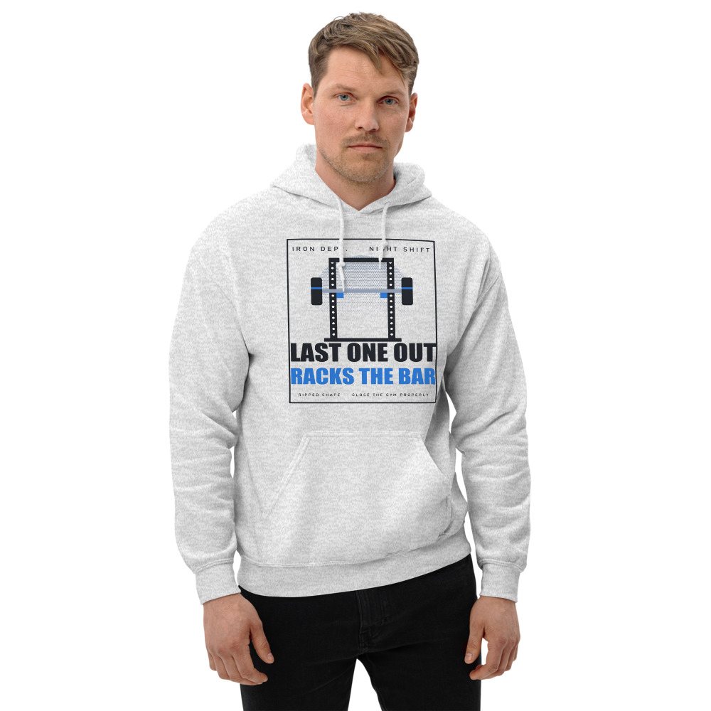 Ripped Shape Last One Out Racks The Bar Strength Division Hoodie Front