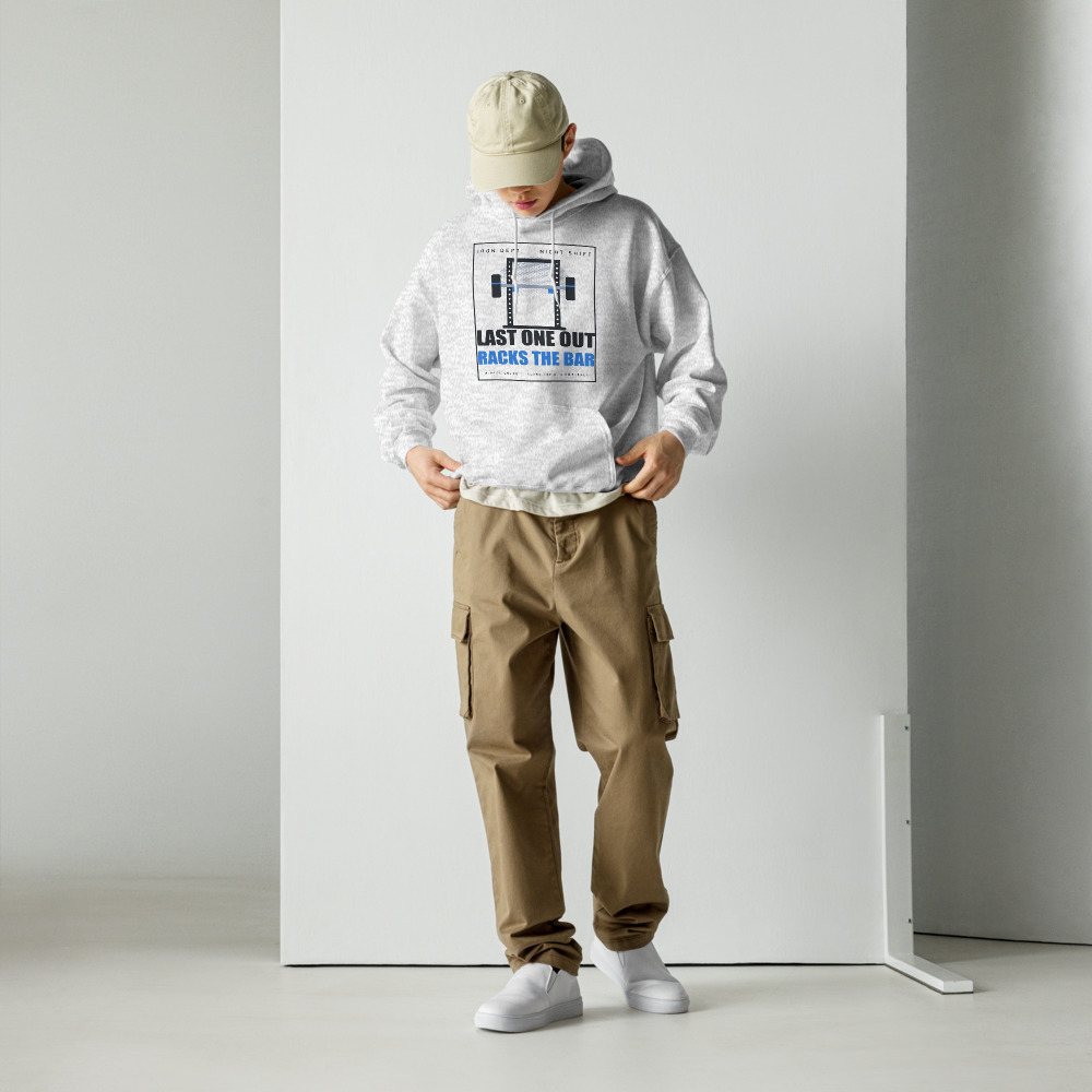 Ripped Shape Last One Out Racks The Bar Strength Division Hoodie Front