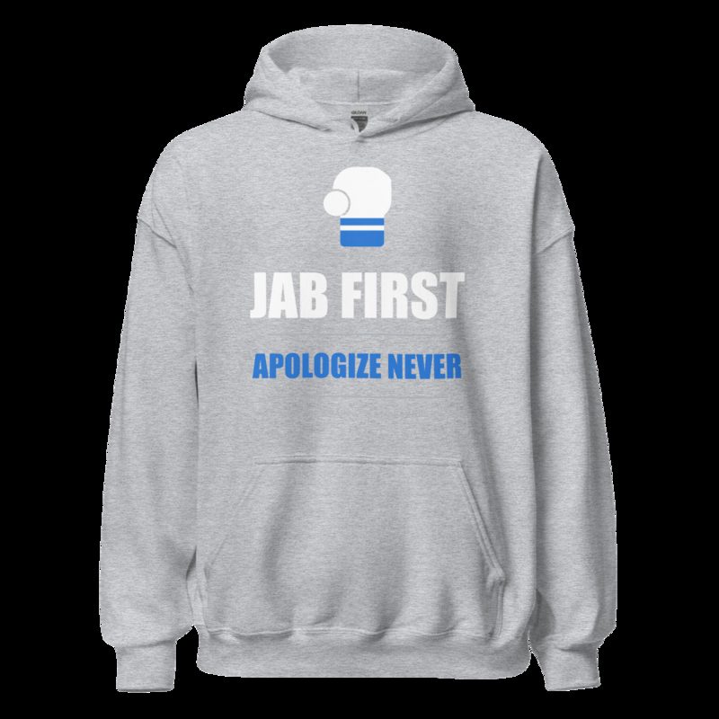 Ripped Shape Jab First, Apologize Never Sport Hoodie Sport Grey