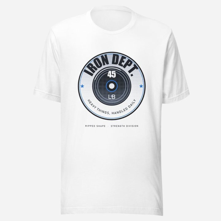 Ripped Shape Iron Dept. Plate Badge Strength Division Tee in White