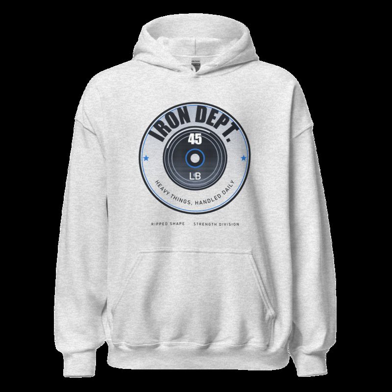 Ripped Shape Iron Dept. Plate Badge Strength Division Hoodie Ash