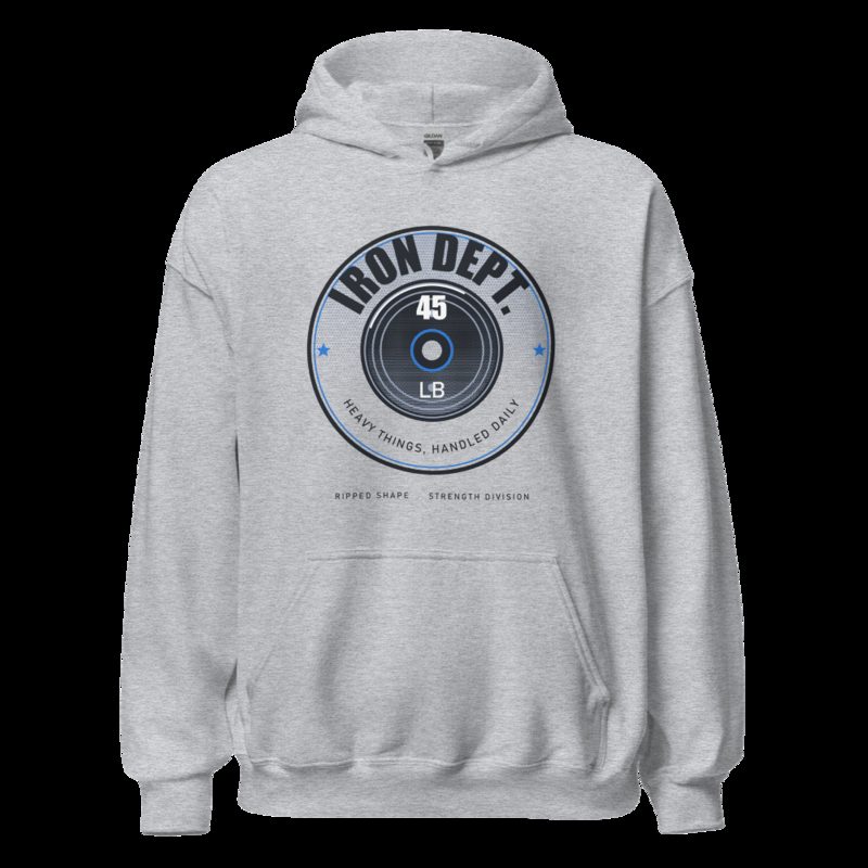 Ripped Shape Iron Dept. Plate Badge Strength Division Hoodie Sport Grey
