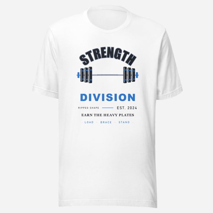 Ripped Shape Strength Division Varsity Strength Division Tee in White