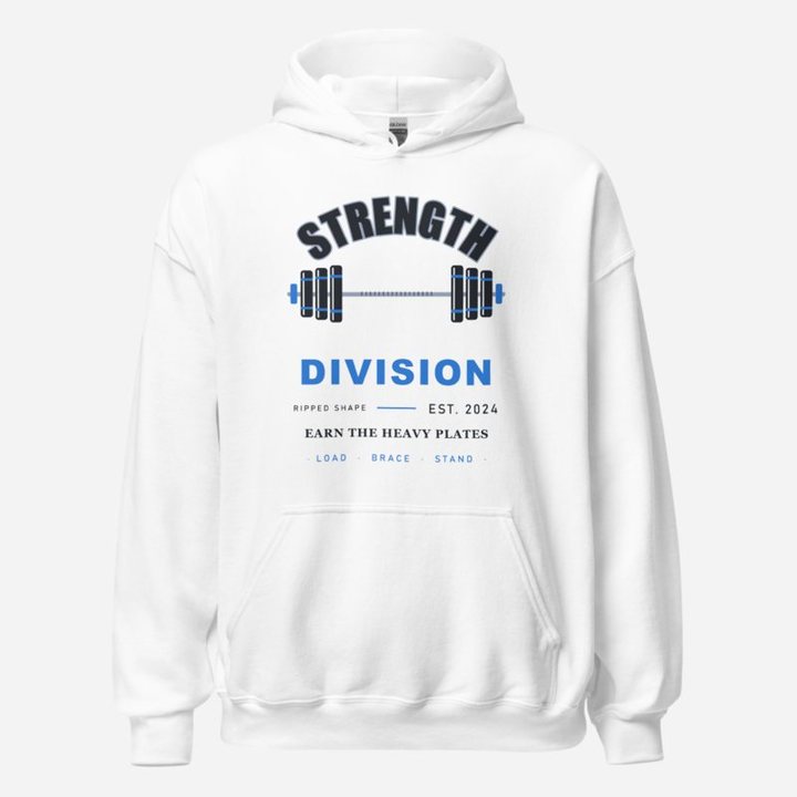 Ripped Shape Strength Division Varsity Strength Division Hoodie in White