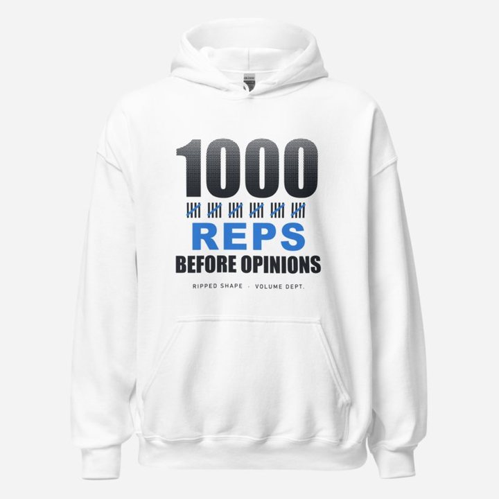 Ripped Shape 1000 Reps Before Opinions Strength Division Hoodie in White