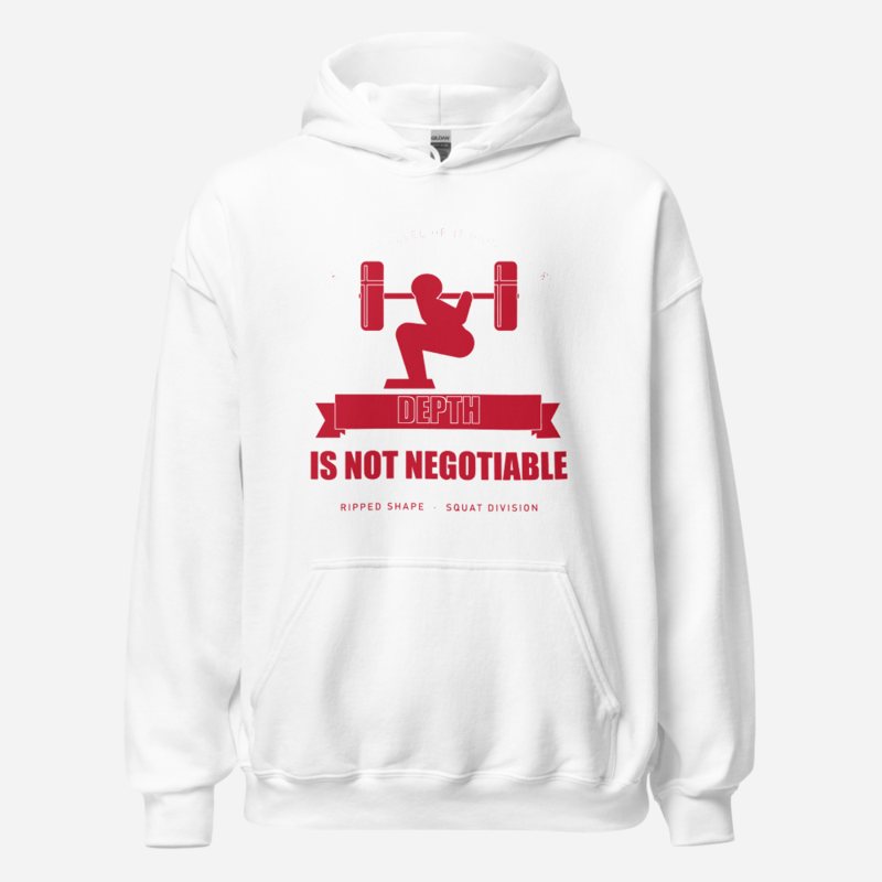 Ripped Shape Depth Is Not Negotiable Strength Division Hoodie in White