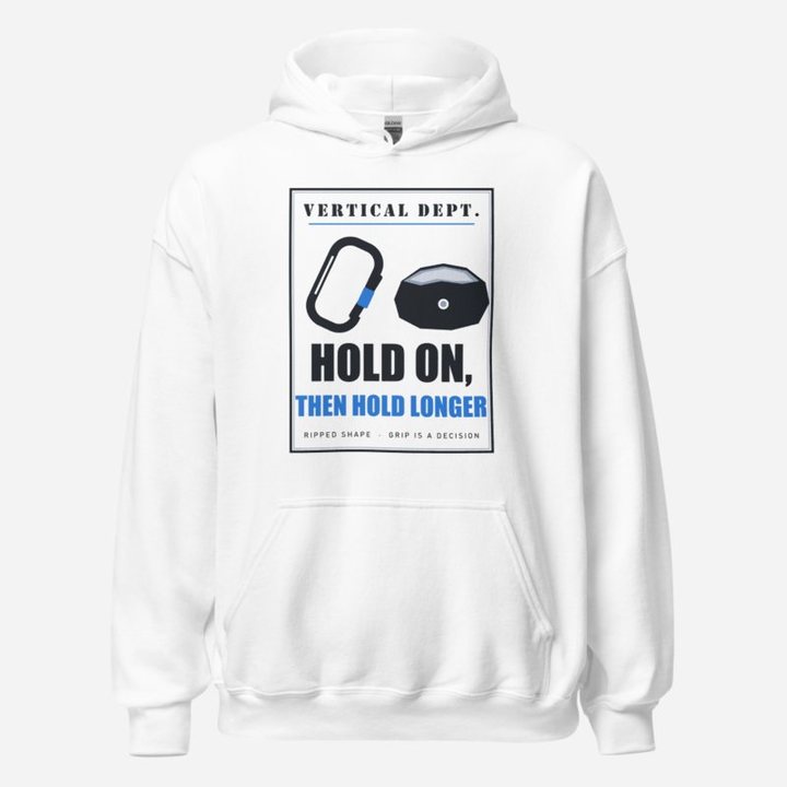 Ripped Shape Hold On Then Hold Longer Strength Division Hoodie in White