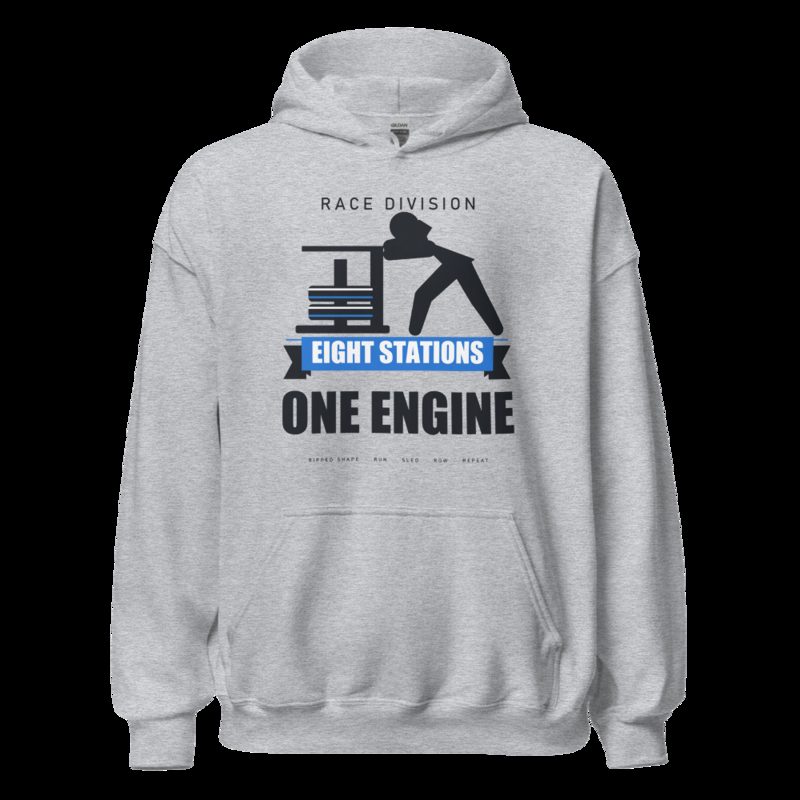 Ripped Shape Eight Stations One Engine Strength Division Hoodie Sport Grey
