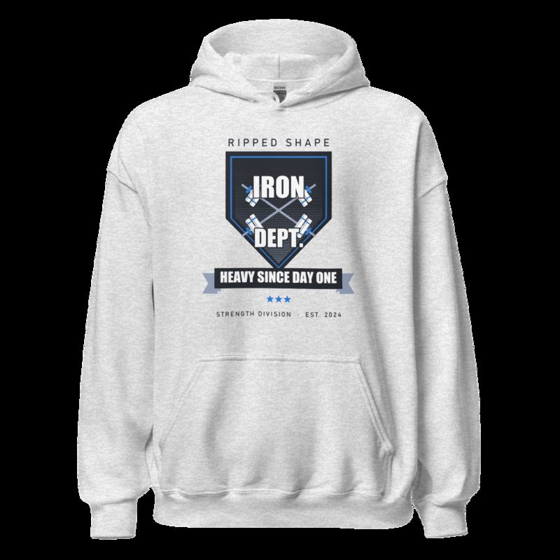 Ripped Shape Iron Dept. Crest Strength Division Hoodie Ash