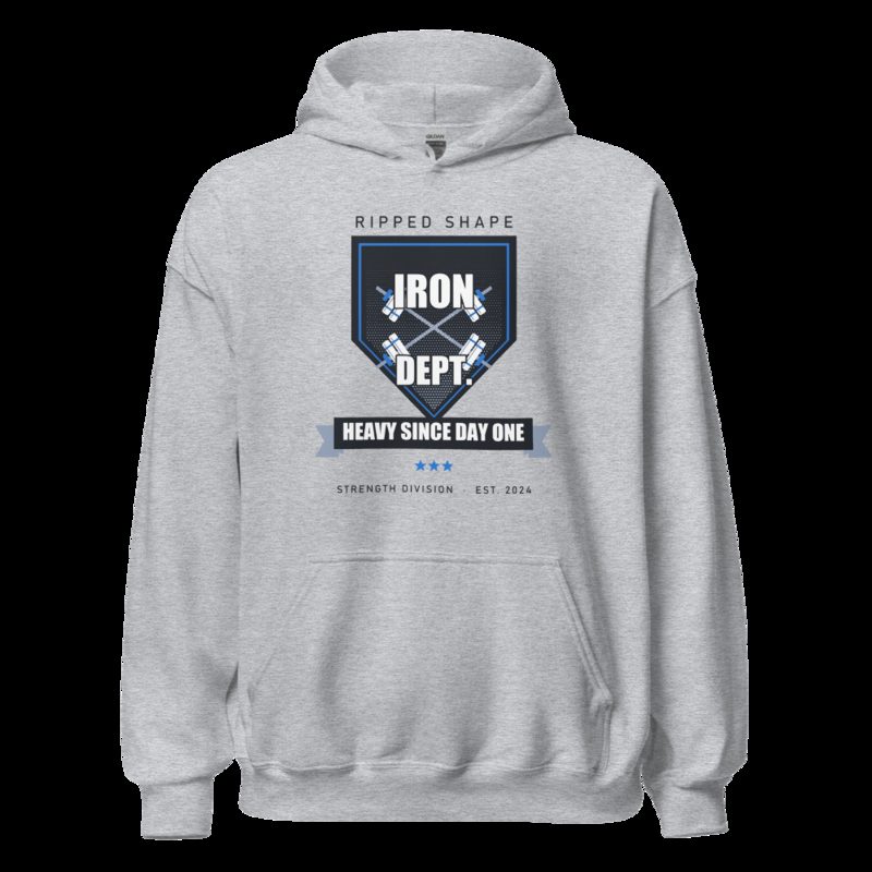 Ripped Shape Iron Dept. Crest Strength Division Hoodie Sport Grey