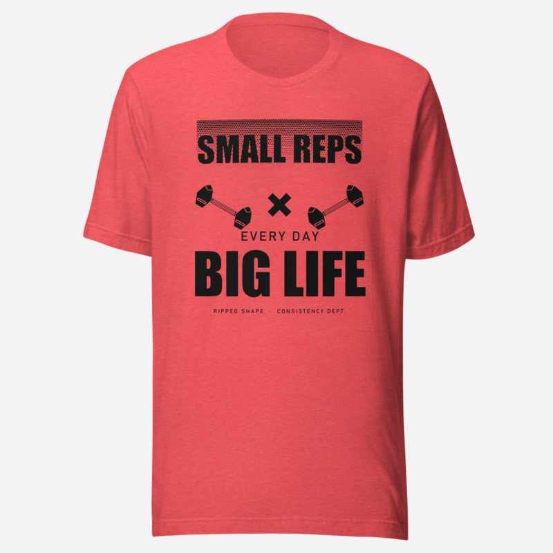 Ripped Shape Small Reps Big Life Strength Division Tee in Heather Red