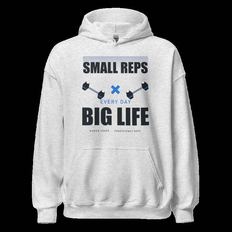 Ripped Shape Small Reps Big Life Strength Division Hoodie Ash
