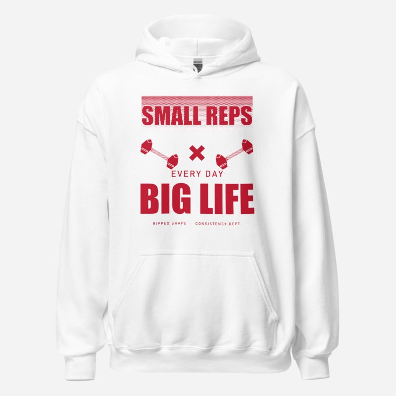 Ripped Shape Small Reps Big Life Strength Division Hoodie in White