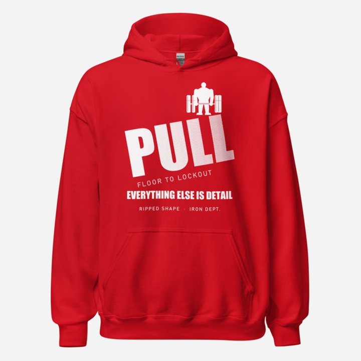 Ripped Shape Pull Floor To Lockout Strength Division Hoodie in Red