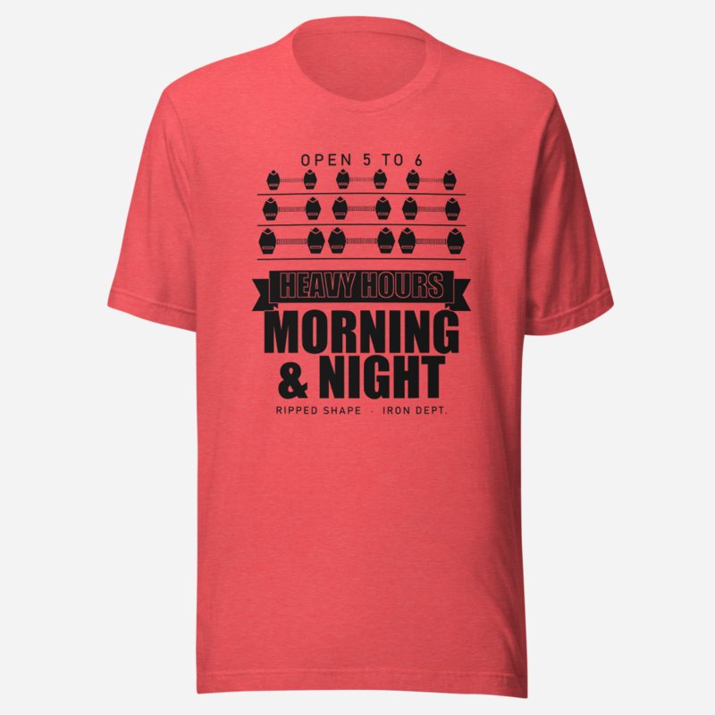 Ripped Shape Heavy Hours Strength Division Tee in Heather Red